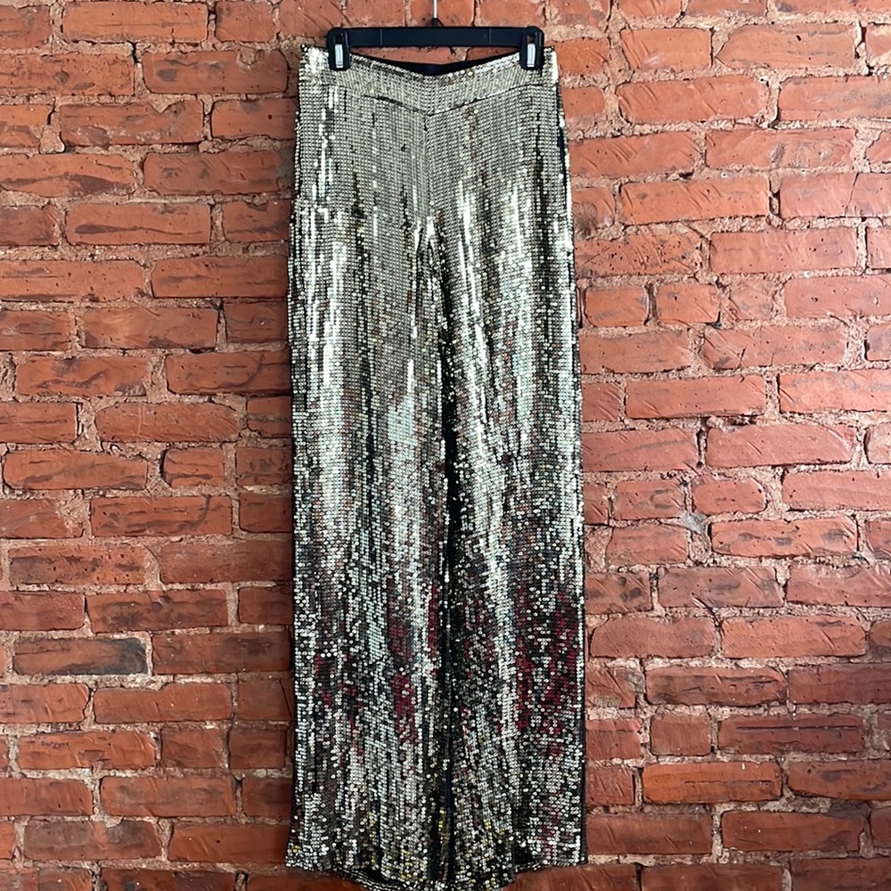 Alice & Olivia Gold Sequin High Waisted Trousers - SZ 4